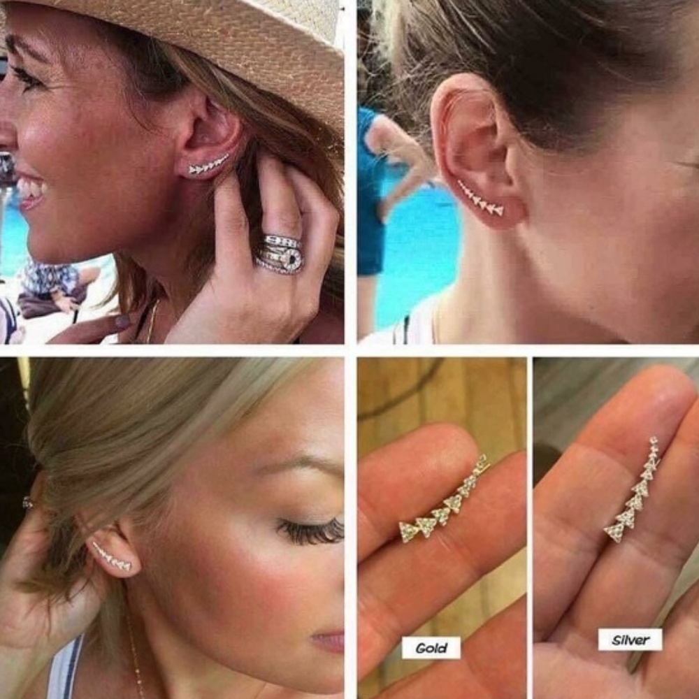 ::S&D [SILVER] Sterling Pavé Triangle Path Ear Climbers - Picture 8 of 12